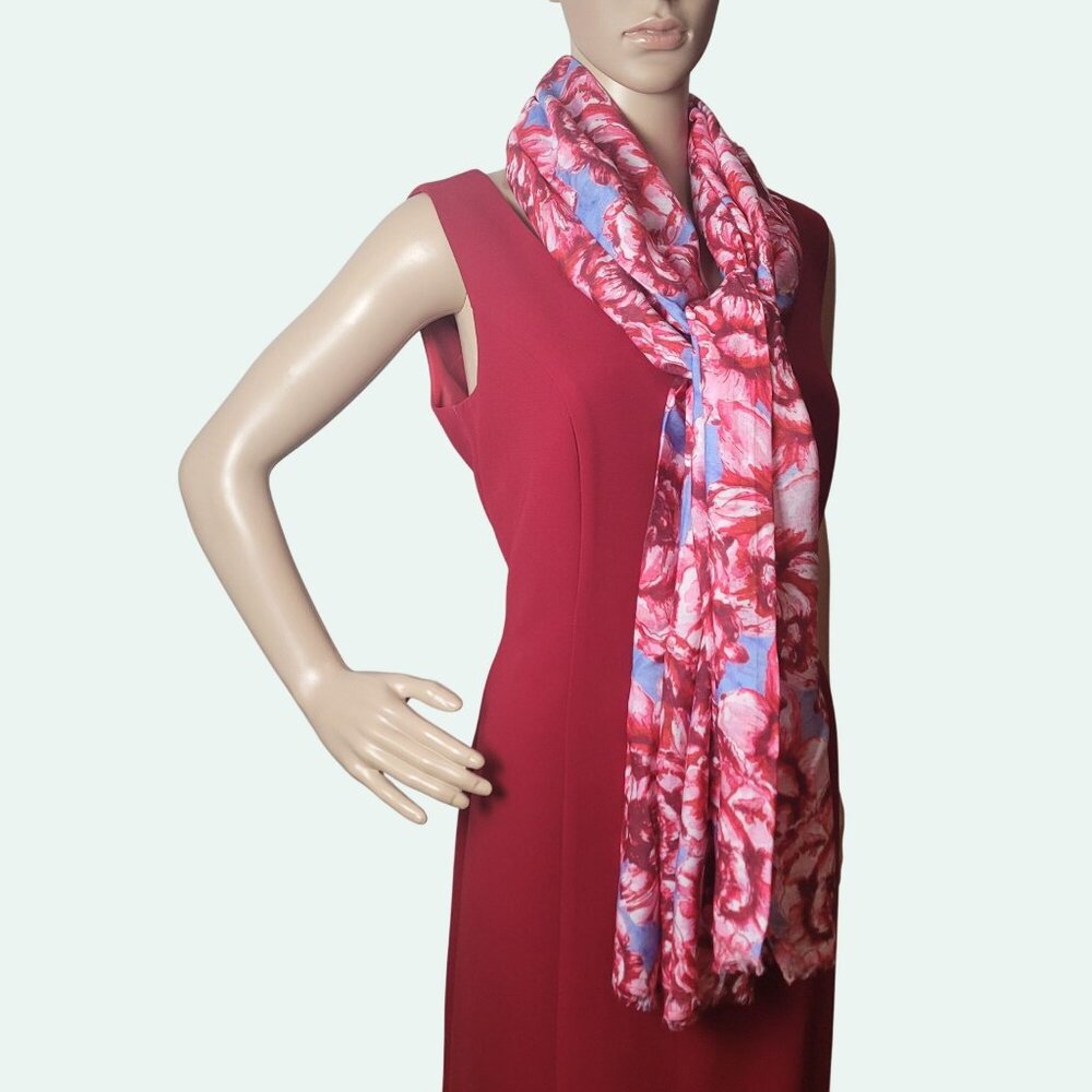 Floral Pattern Pink & Blue Lightweight Scarf Wrap For Women 72" Long x 26" Wide - Picture 5 of 16